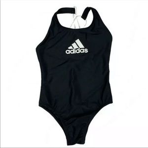 Adidas Girls Crossback One Piece Black White Swimsuit
